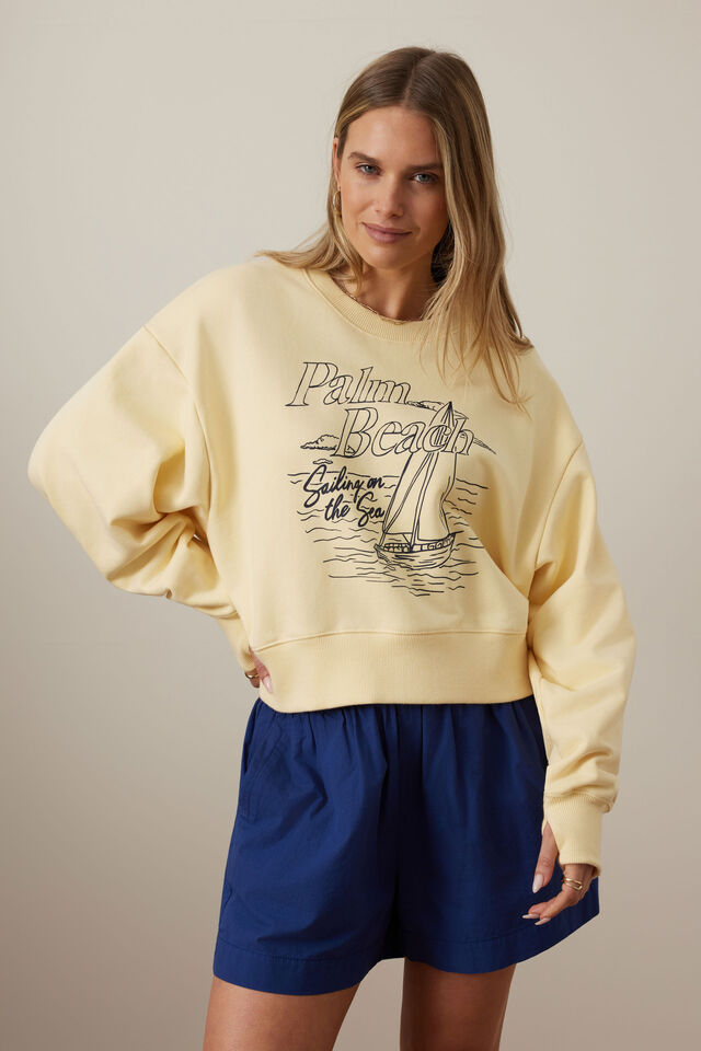 Charlie Cropped Slouchy Crew - Sunny Yellow Palm Beach