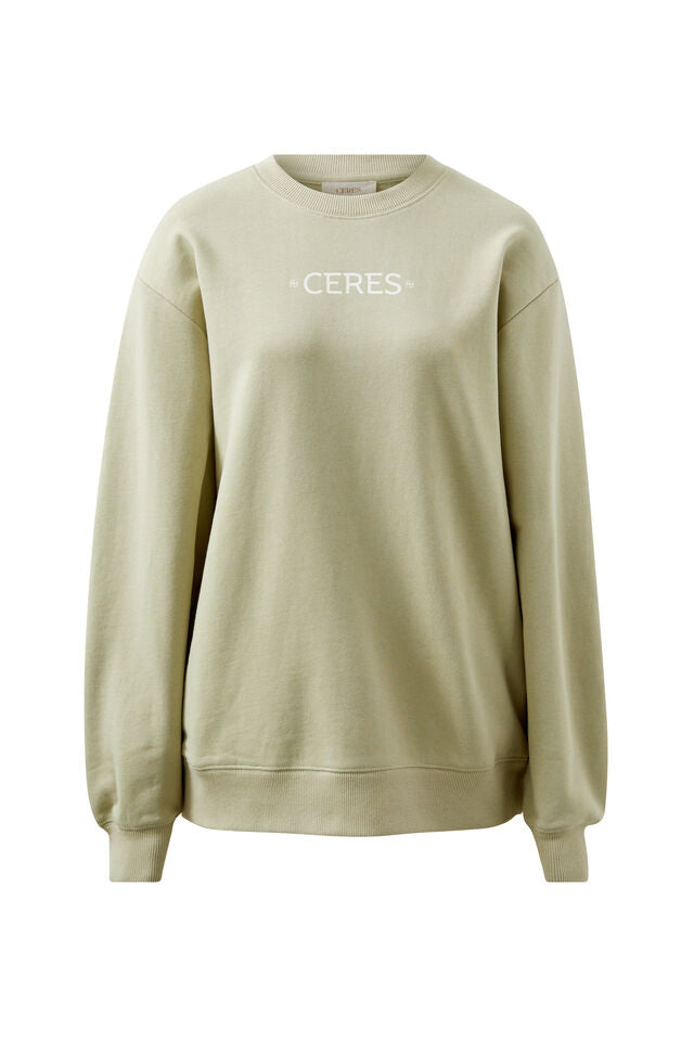 Isla Oversized Slouchy Crew - Matcha Mini Logo