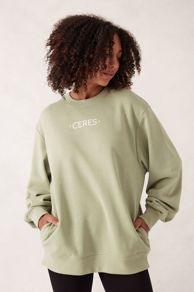 Isla Oversized Slouchy Crew - Matcha Mini Logo