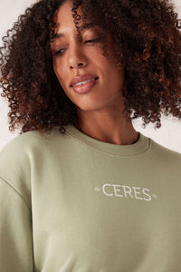 Isla Oversized Slouchy Crew - Matcha Mini Logo
