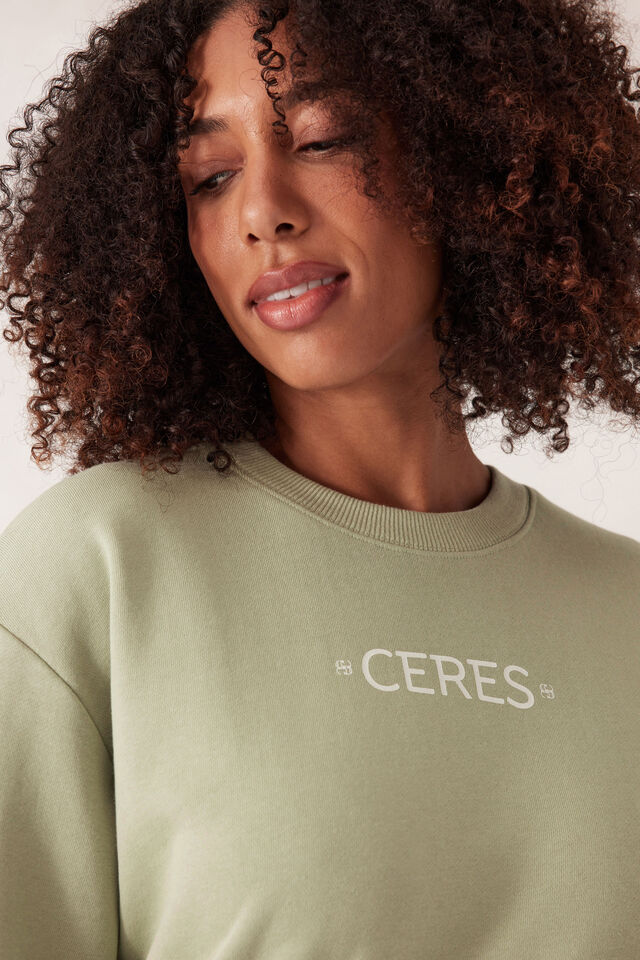 Isla Oversized Slouchy Crew - Matcha Mini Logo