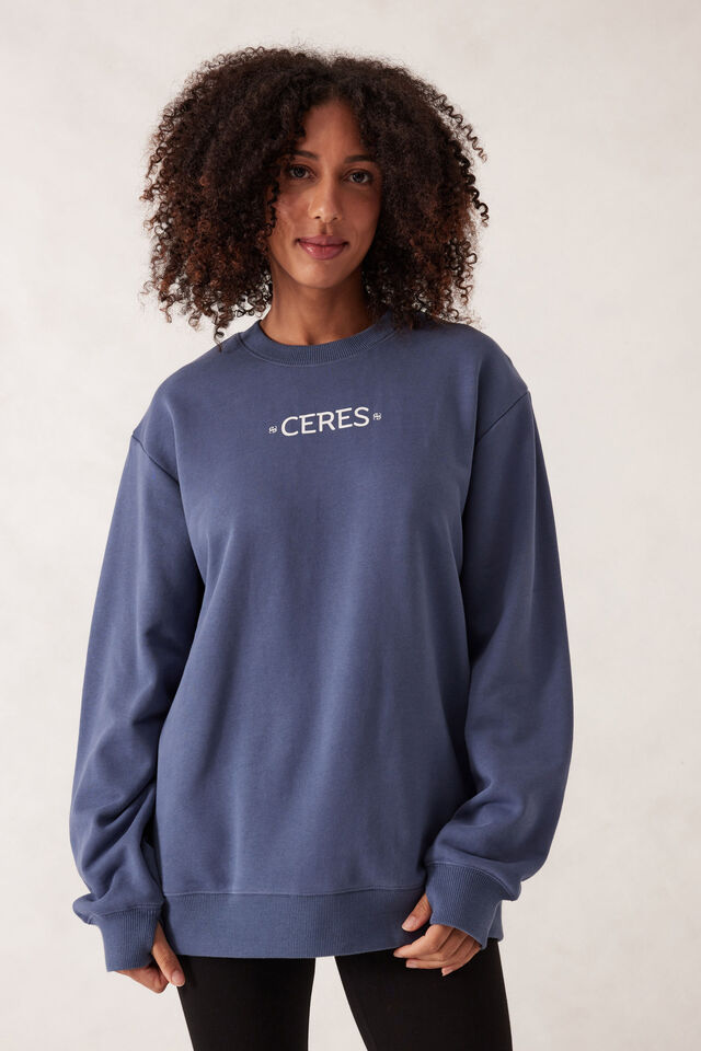 Isla Oversized Slouchy Crew - Moonlight Mini Logo