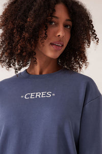 Isla Oversized Slouchy Crew - Moonlight Mini Logo