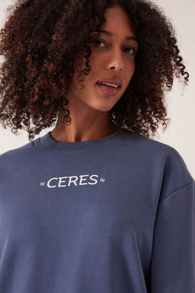 Isla Oversized Slouchy Crew - Moonlight Mini Logo