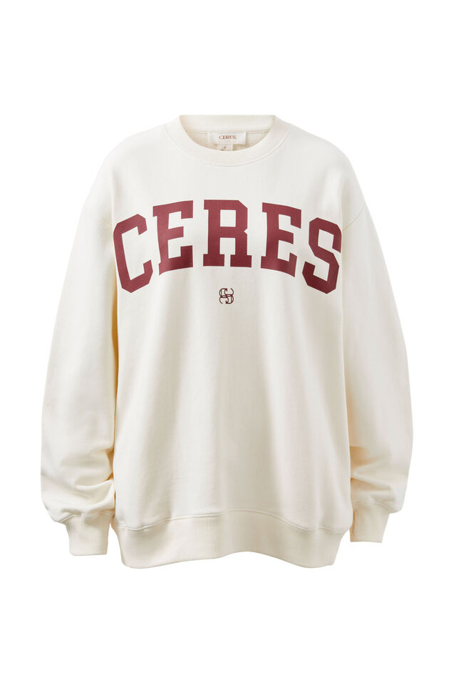 Isla Oversized Slouchy Crew - Winter White Heritage Logo