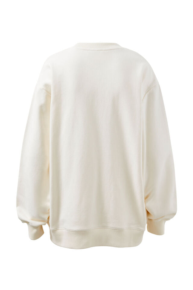 Isla Oversized Slouchy Crew - Winter White Heritage Logo
