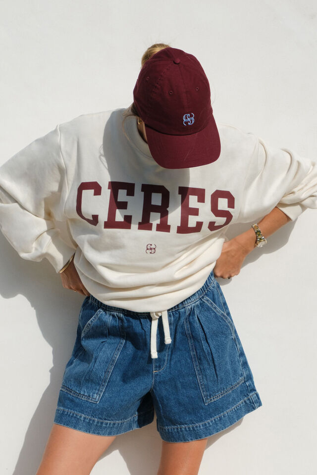 Isla Oversized Slouchy Crew - Winter White Heritage Logo