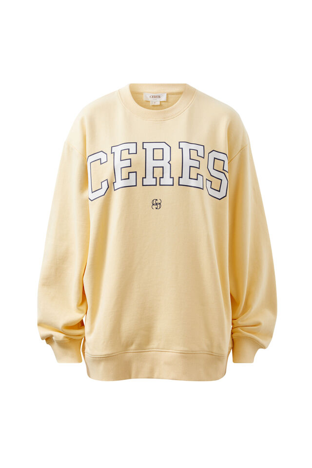 Isla Oversized Slouchy Crew - Sunny Yellow Heritage Logo