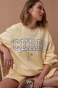 Isla Oversized Slouchy Crew - Sunny Yellow Heritage Logo
