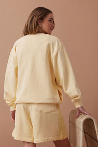 Isla Oversized Slouchy Crew - Sunny Yellow Heritage Logo