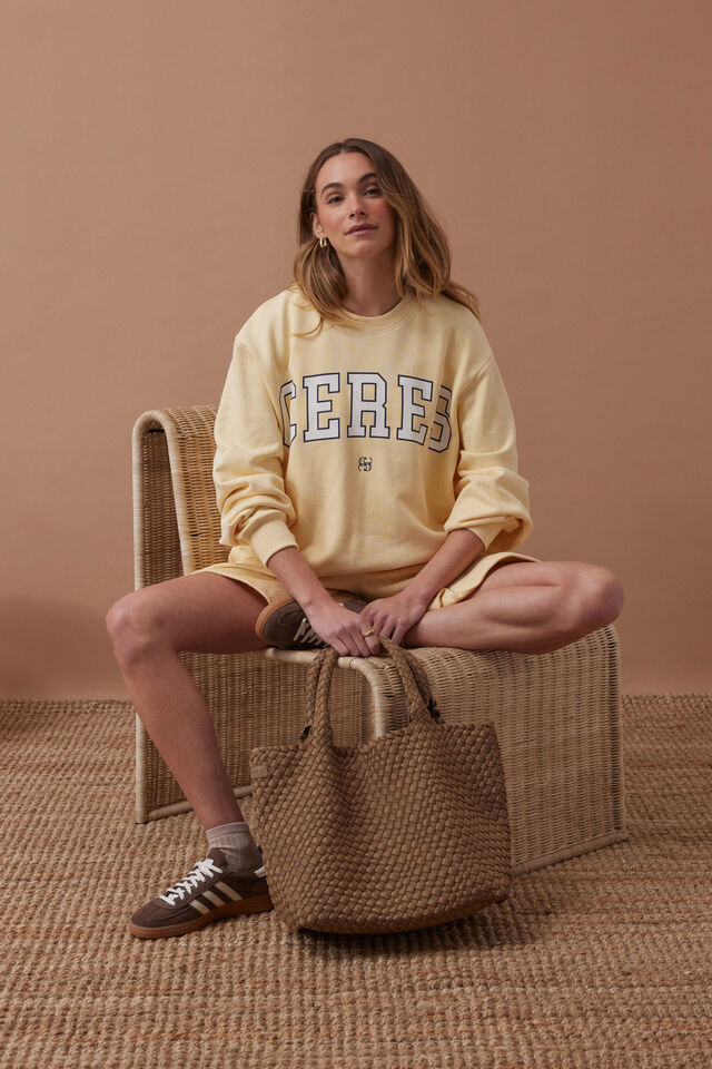 Isla Oversized Slouchy Crew - Sunny Yellow Heritage Logo