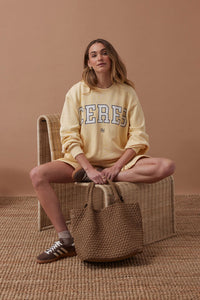 Isla Oversized Slouchy Crew - Sunny Yellow Heritage Logo