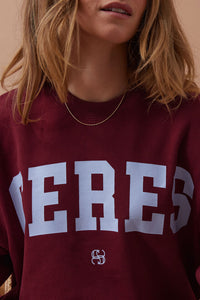 Isla Oversized Slouchy Crew - Burgundy Blue Heritage Logo