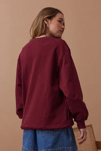 Isla Oversized Slouchy Crew - Burgundy Blue Heritage Logo