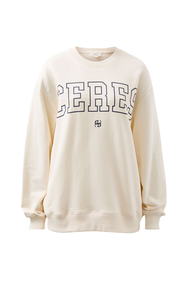 Isla Oversized Slouchy Crew - Winter White Navy Heritage