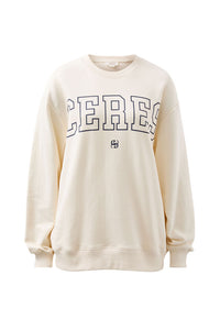 Isla Oversized Slouchy Crew - Winter White Navy Heritage