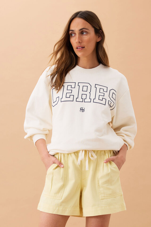 Isla Oversized Slouchy Crew - Winter White Navy Heritage