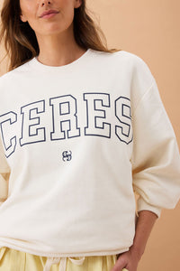Isla Oversized Slouchy Crew - Winter White Navy Heritage