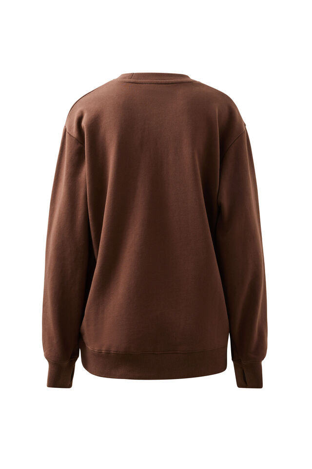 Isla Oversized Slouchy Crew - Chocolate Heritage Logo