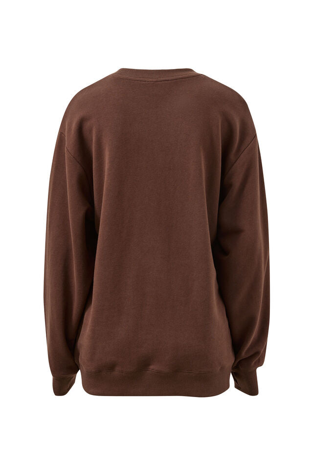 Isla Oversized Slouchy Crew - Brunette Brown Buff Sky Blue Heritage Logo