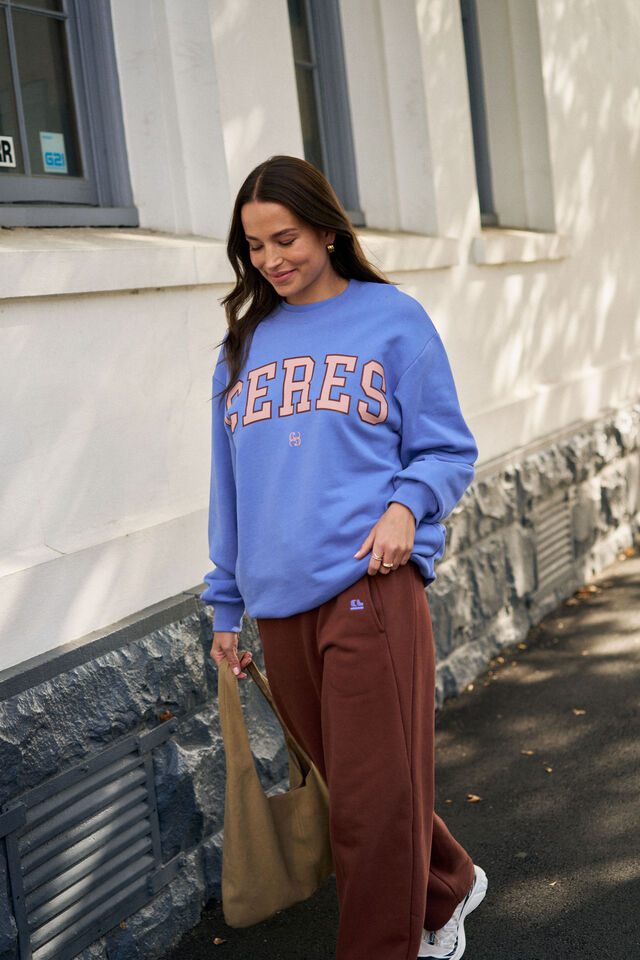 Isla Oversized Slouchy Crew - Vintage Blue Pink Clay Burnt Toffee Heritage