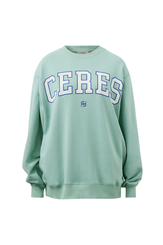 Isla Oversized Slouchy Crew - Seafoam/Polo Blue Heritage Logo