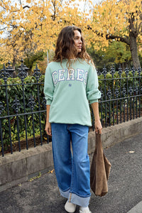 Isla Oversized Slouchy Crew - Seafoam/Polo Blue Heritage Logo