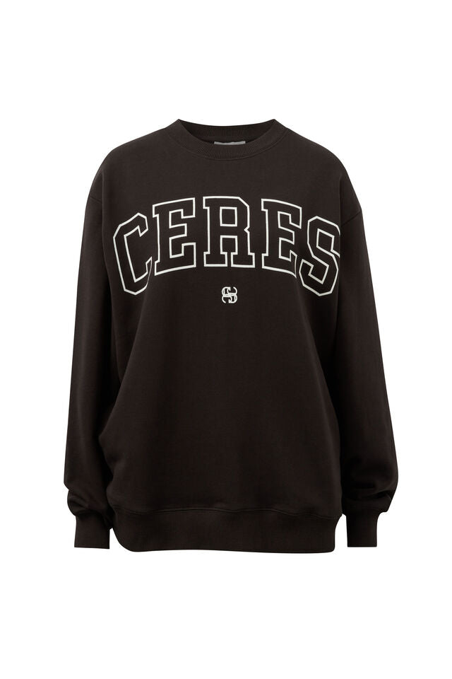 Isla Oversized Slouchy Crew - Phantom/White Heritage Outline