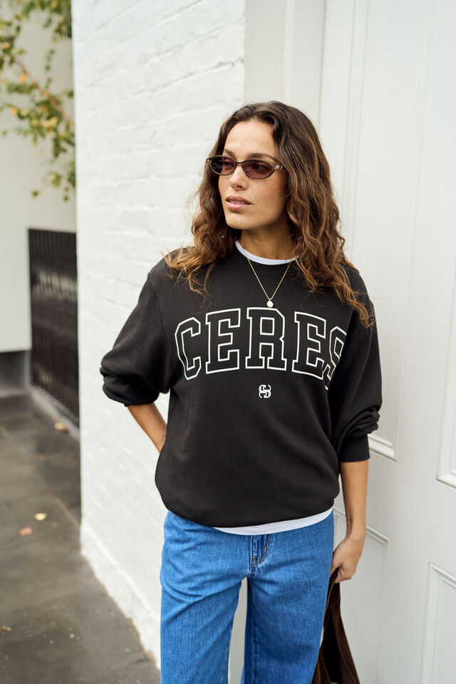 Isla Oversized Slouchy Crew - Phantom/White Heritage Outline