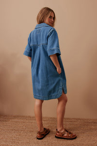 Sammy  Relaxed Shirt Dress - Fresh Indigo