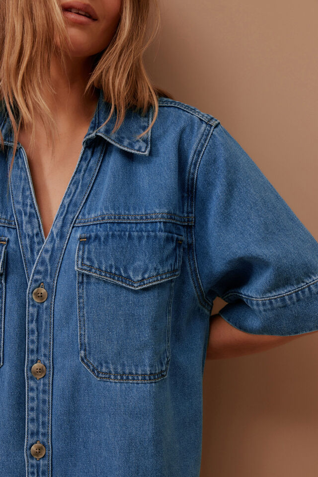 Sammy  Relaxed Shirt Dress - Fresh Indigo
