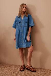 Sammy  Relaxed Shirt Dress - Fresh Indigo