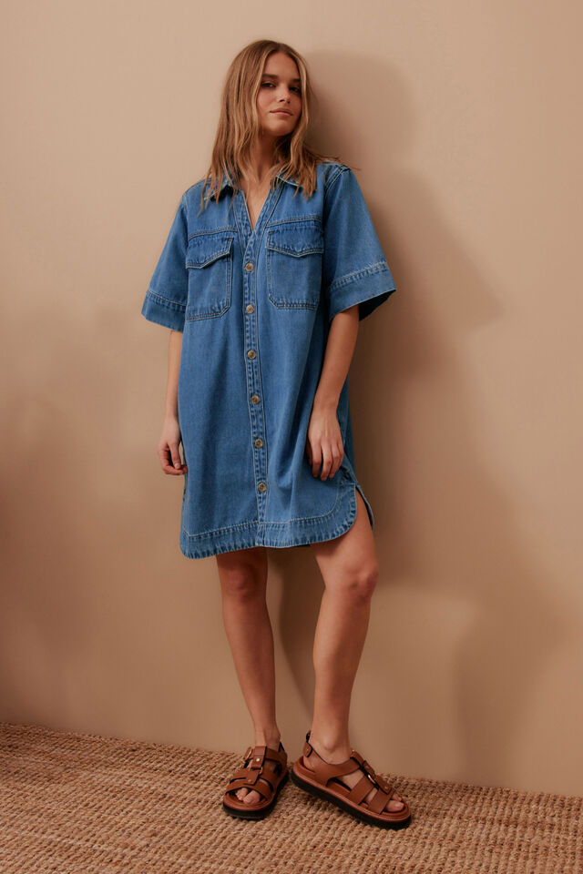Sammy  Relaxed Shirt Dress - Fresh Indigo