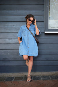 Sammy  Relaxed Shirt Dress - Mid Vintage Blue