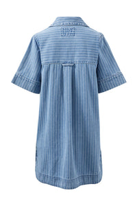 Sammy Relaxed Shirt Dress - Indigo Stripe