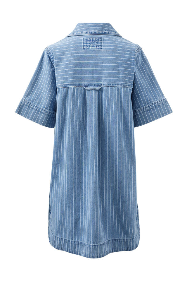 Sammy Relaxed Shirt Dress - Indigo Stripe