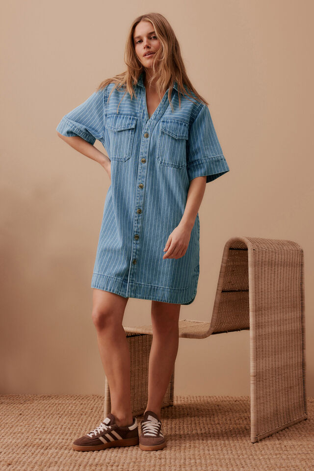 Sammy Relaxed Shirt Dress - Indigo Stripe