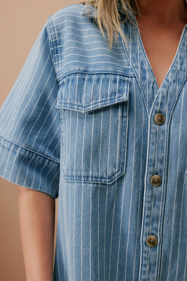 Sammy Relaxed Shirt Dress - Indigo Stripe