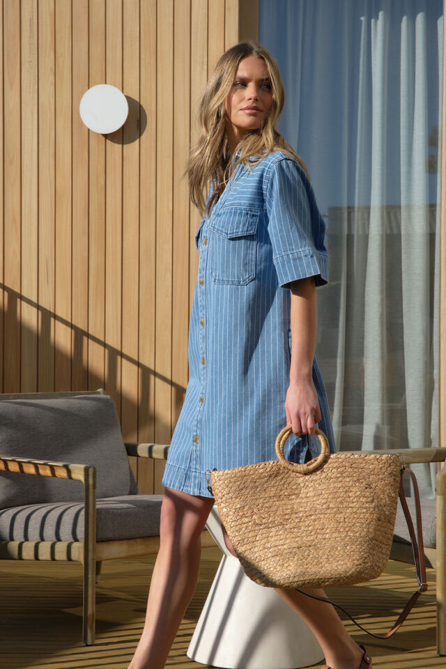 Sammy Relaxed Shirt Dress - Indigo Stripe
