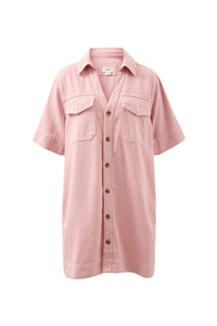 Sammy  Relaxed Shirt Dress - Washed Pink