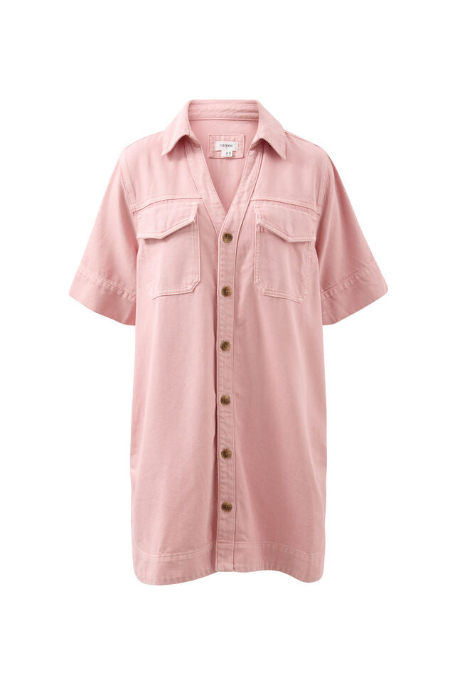 Sammy  Relaxed Shirt Dress - Washed Pink
