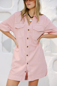 Sammy  Relaxed Shirt Dress - Washed Pink