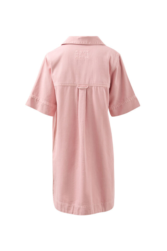 Sammy  Relaxed Shirt Dress - Washed Pink