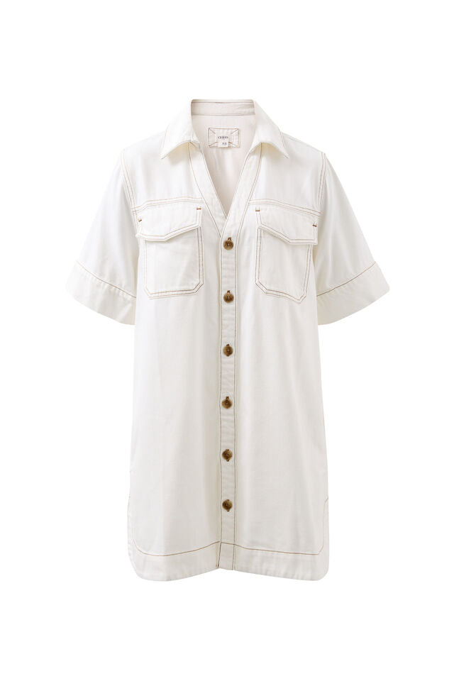 Sammy  Relaxed Shirt Dress - Fresh Ecru