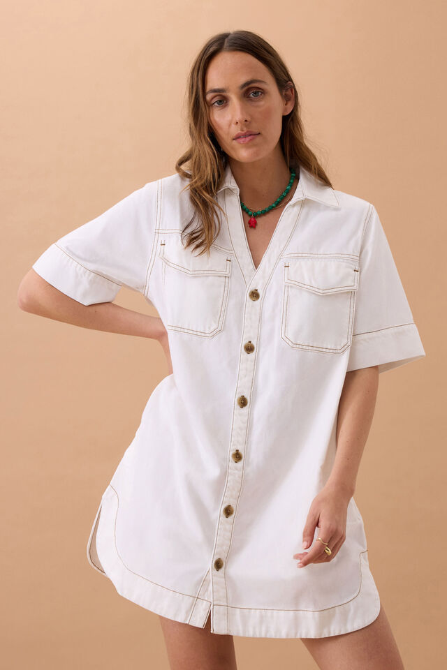 Sammy  Relaxed Shirt Dress - Fresh Ecru