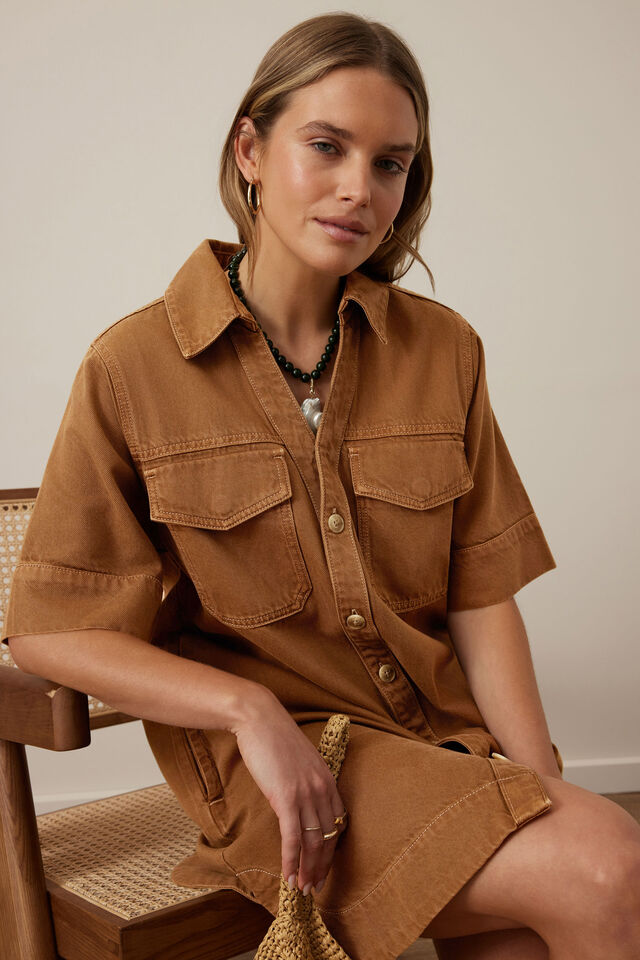 Sammy  Relaxed Shirt Dress - Toffee