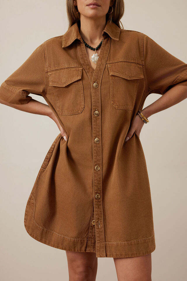 Sammy  Relaxed Shirt Dress - Toffee