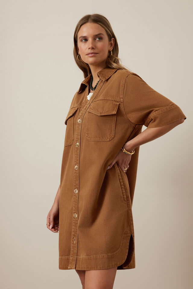 Sammy  Relaxed Shirt Dress - Toffee