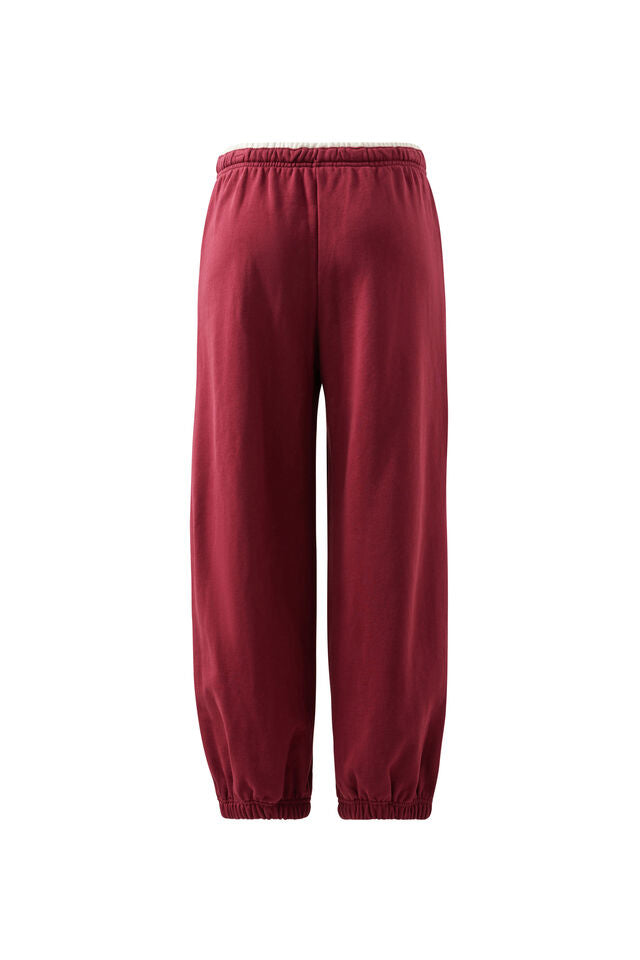 Bowie Barrel Leg Trackpant - Burgundy Contrast Buff Bind