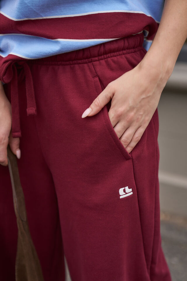Bowie Barrel Leg Trackpant - Burgundy Contrast Buff Bind